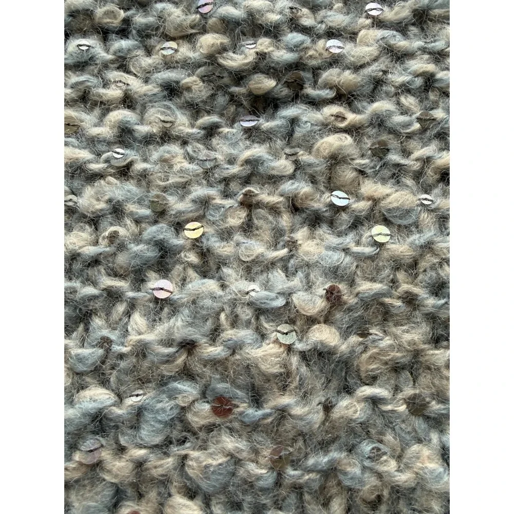 Eileen Fisher Thick Cowl Infinity Scarf Neck Warmer Gray Sequins Italian Yarn